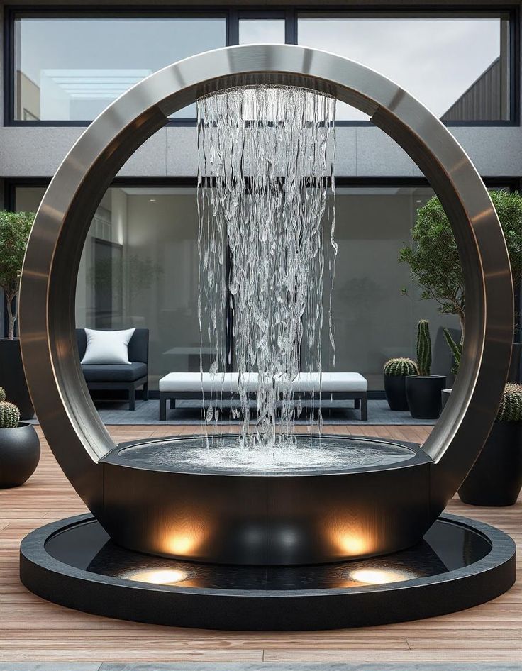 Modern clean contemporary linear geometric fountain design