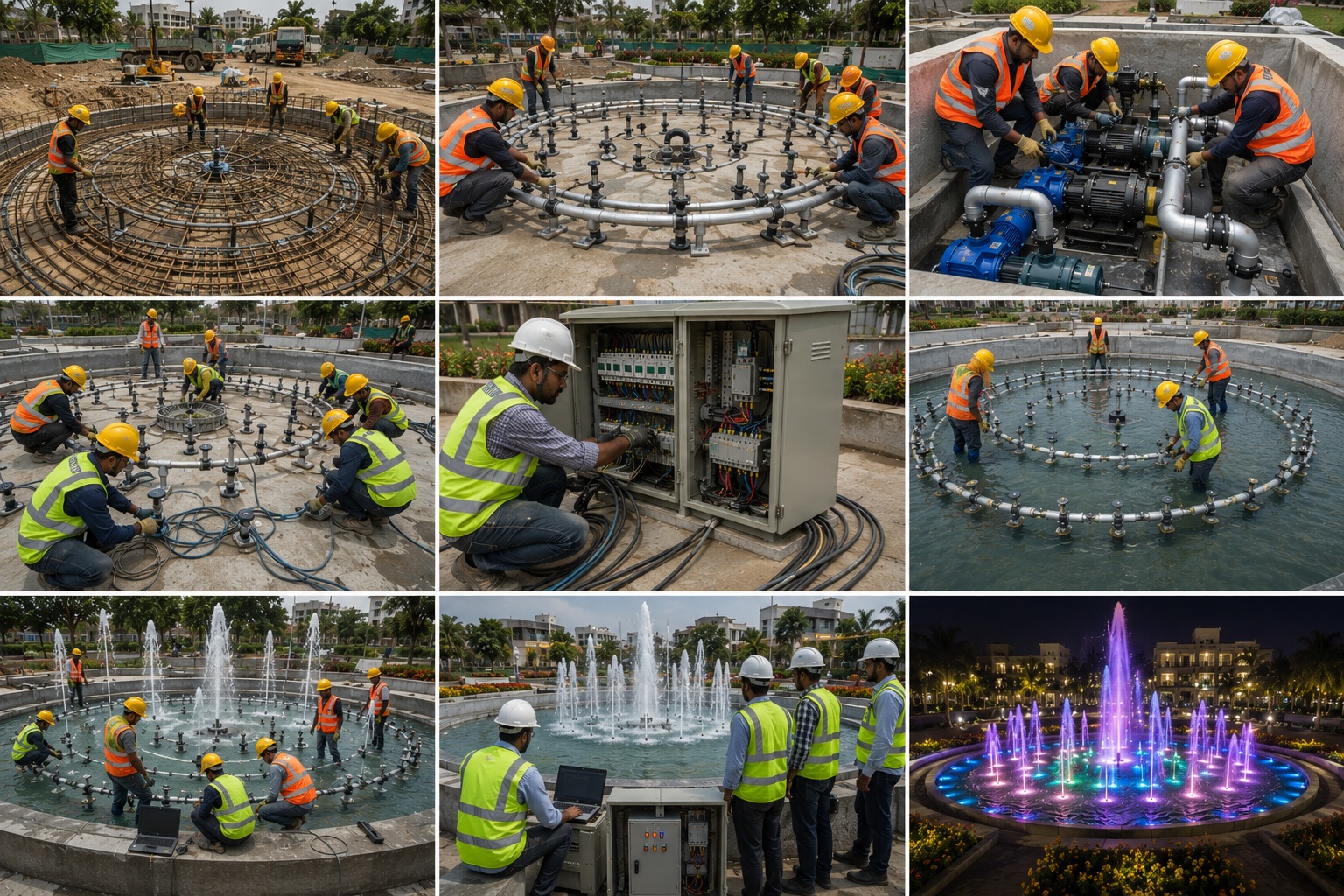 Onsite technical fountain building pipeline assembly