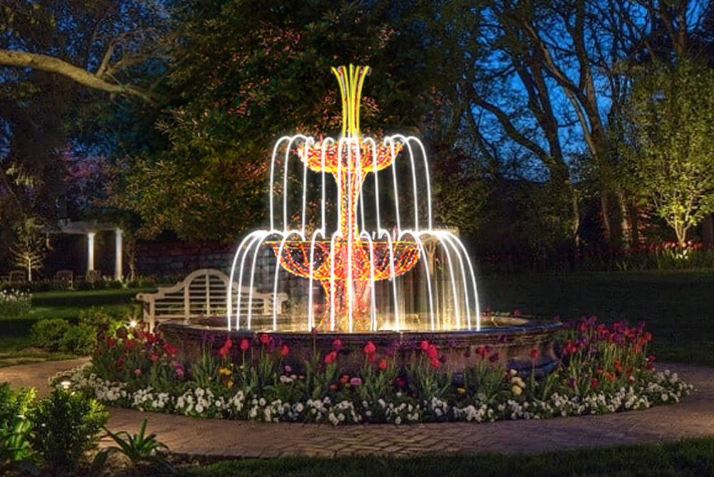 Custom LED underwater illumination fountain installation loops