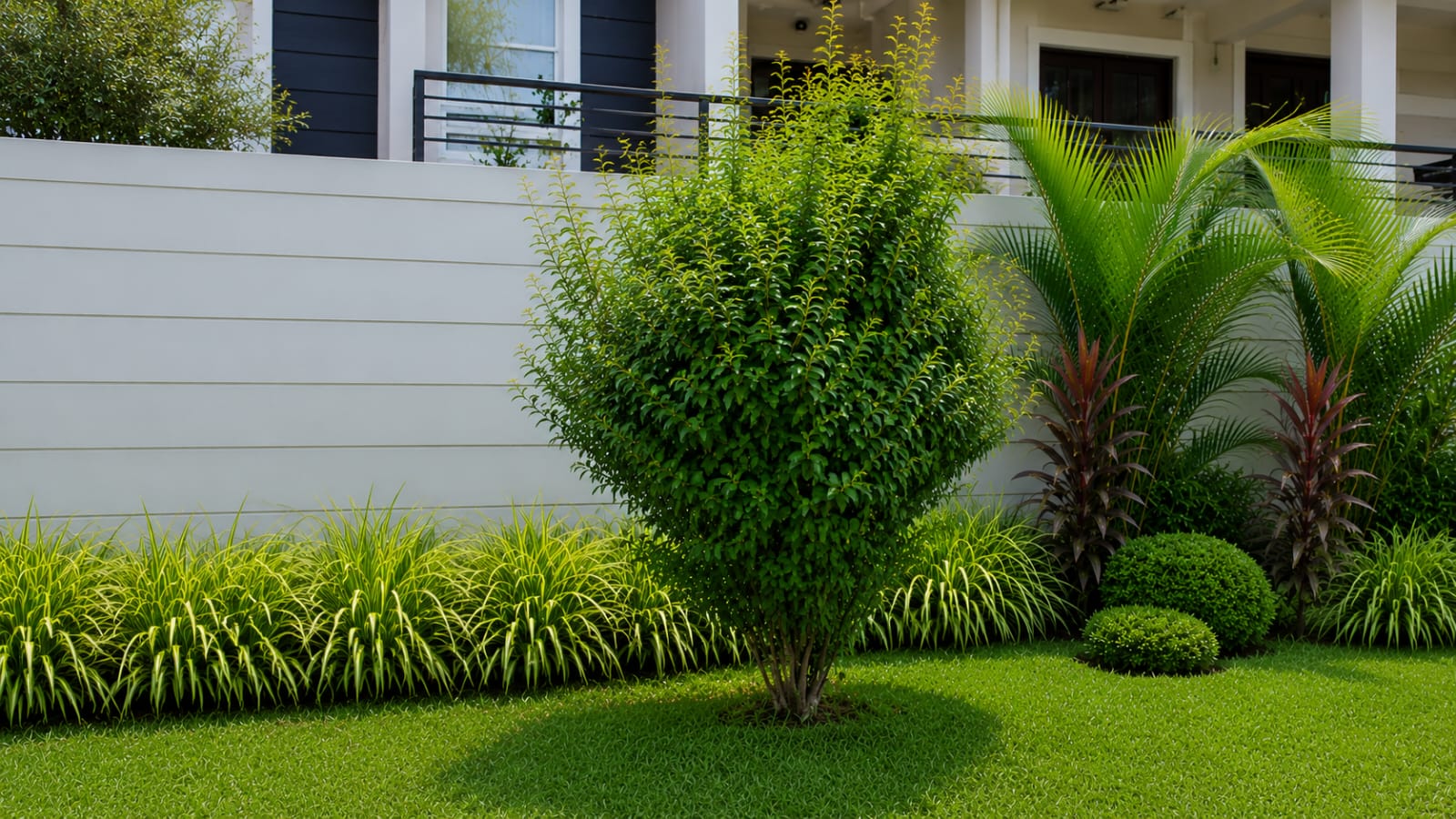 After: the same shrubs precisely sculpted into elegant topiary forms by Green Architects